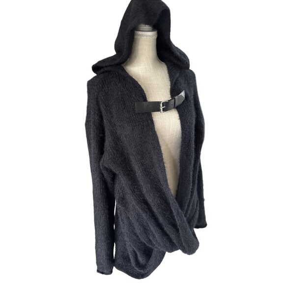 NWT Fashion Nova Black Hooded Wrap Cardigan Sweater W/Buckle Closure XL - Picture 3 of 9